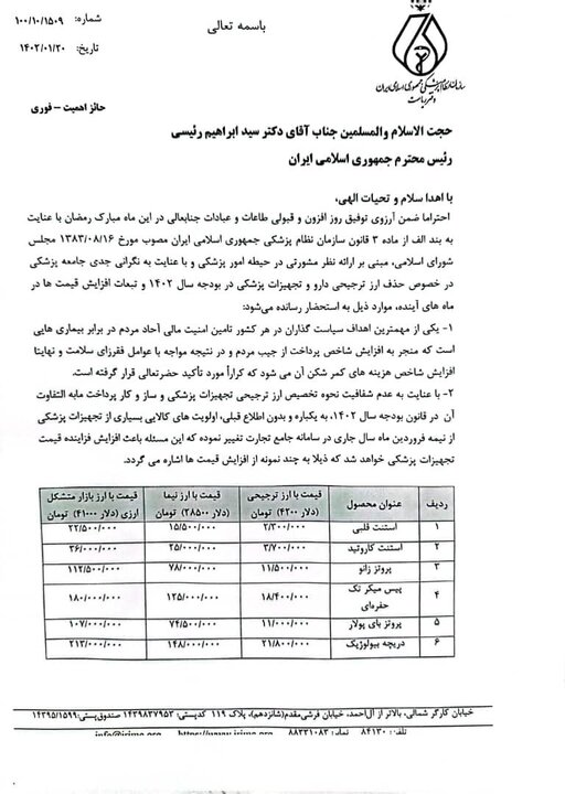 نامه مهم رئیس سازمان نظام پزشکی به رئیسی + متن نامه 2