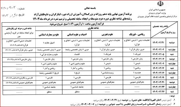 اطلاعیه مهم آموزش پرورش برای امتحانات خرداد 4