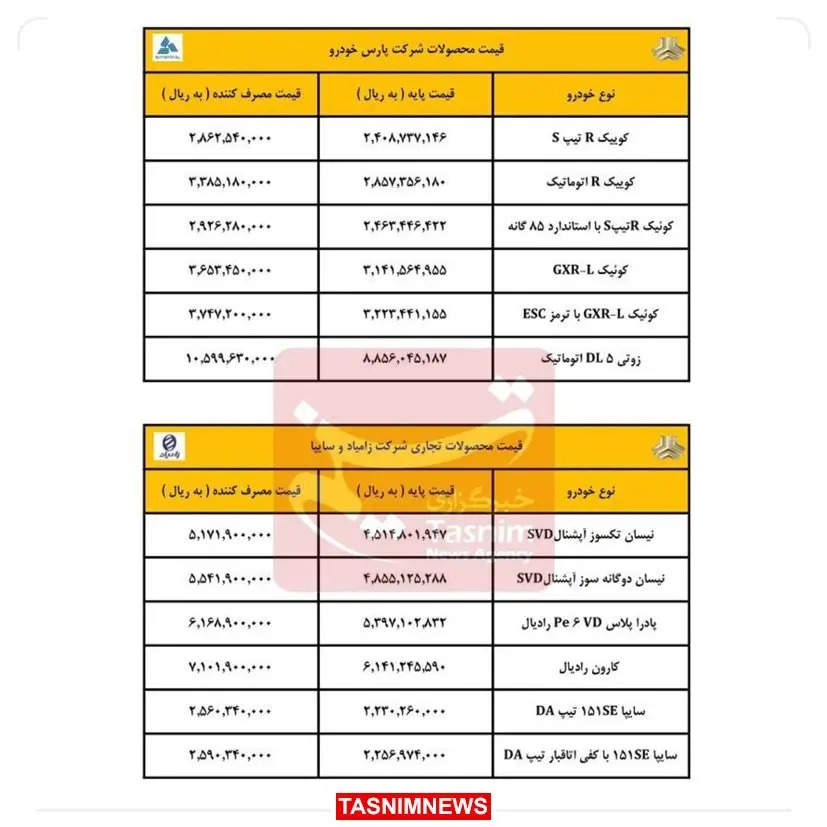 اعلام قیمت جدید خودروهای ایران خودرو و سایپا ویژه اسفند 1402 + جدول 3