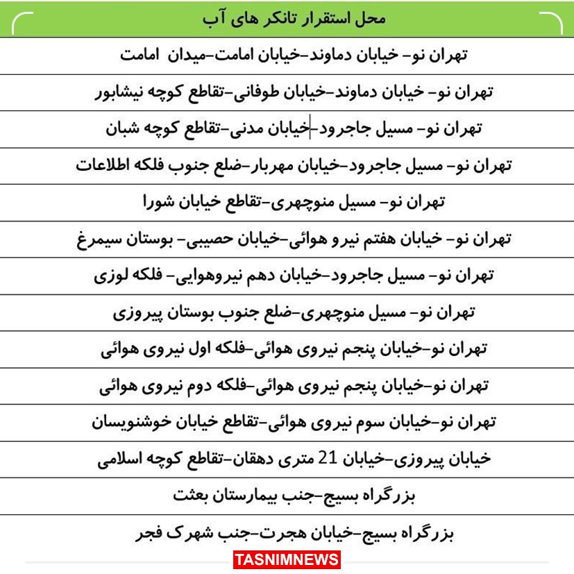 آب این مناطق امشب قطع می‌شود + محل استقرار تانکرهای آب 2