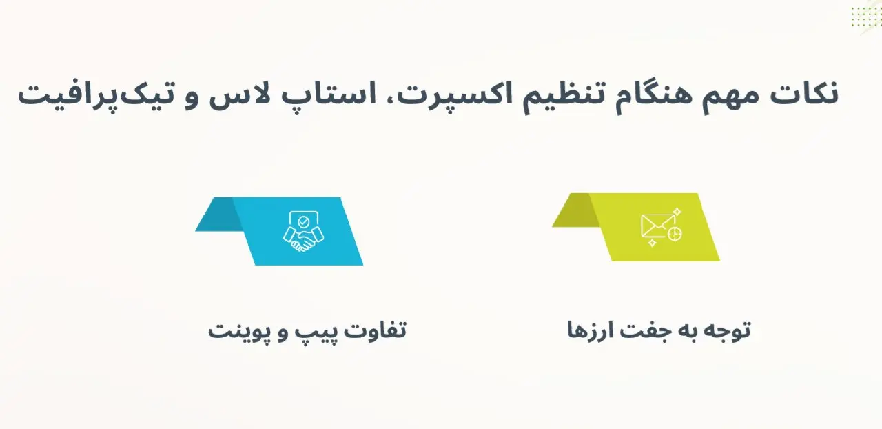 : نکات مهم هنگام تنظیم اکسپرت، استاپ لاس و تیک‌پرافیت