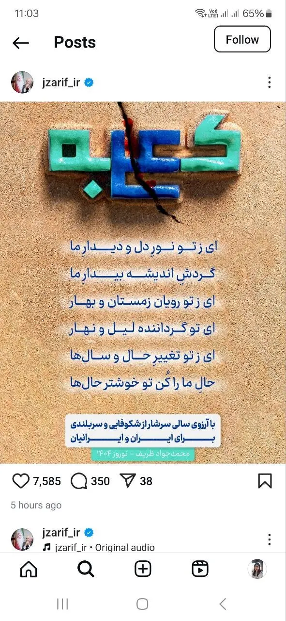 پست اینتساگرامی ظریف