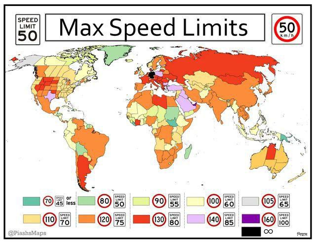 حداکثر سرعت مجاز در کشورهای دنیا چقدر است؟
