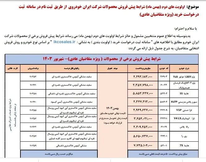 آغاز پیش‌فروش 9 محصول ایران خودرو تا 29 شهریور + مهلت ثبت نام و جدول قیمت 2