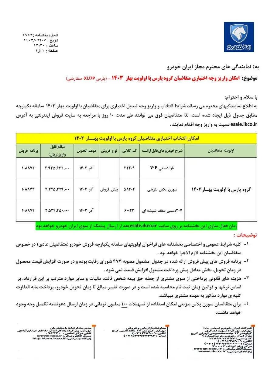 ثبت نام فروش فوری سه محصول ایران خودرو ویژه خردادماه / از تارا تا 207 + جدول قیمت و زمان تحویل 2