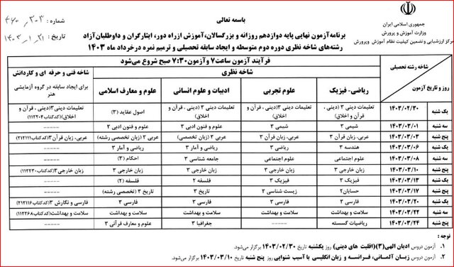 آزمون نهایی خرداد