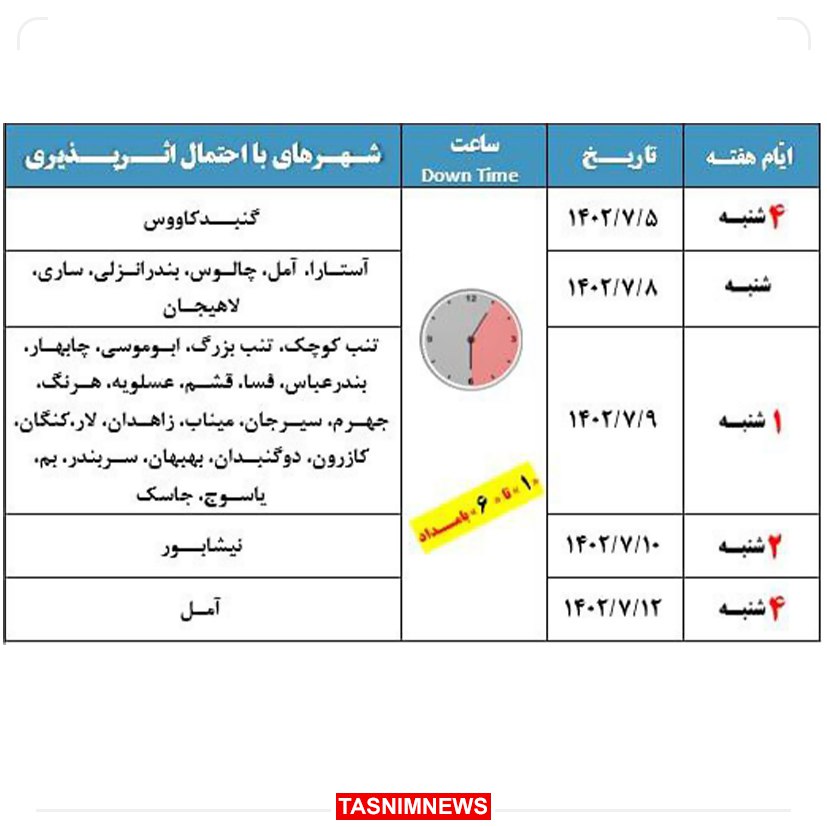 ساعت قطعی و اختلال اینترنتی اعلام شد 2