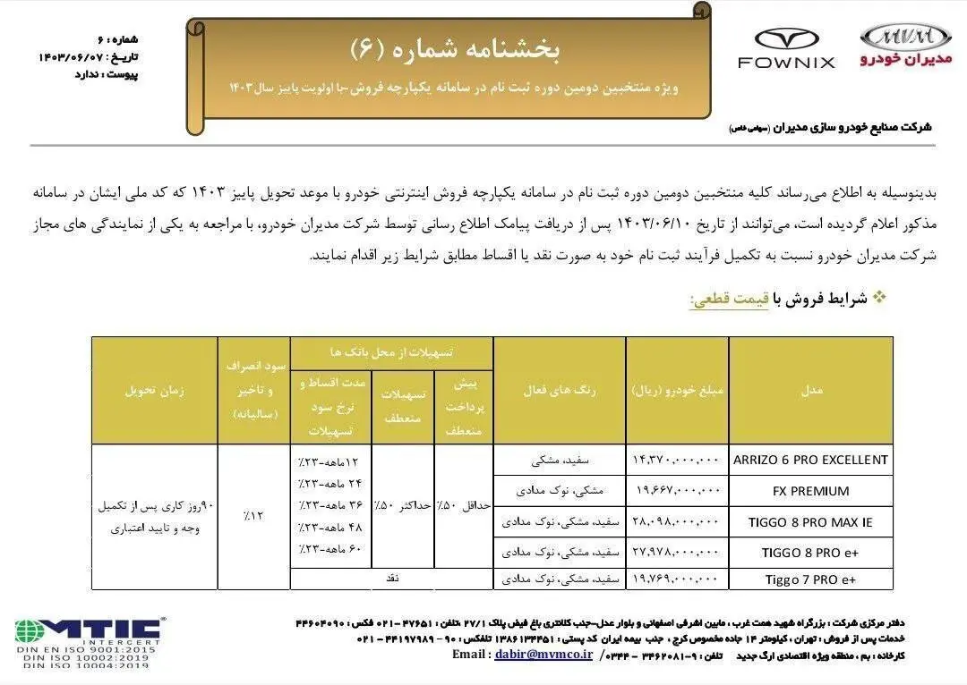 فروش فوقالعاده 5 خودرو از شنبه 10 شهریور 1403 + جدول قیمت و شرایط 2