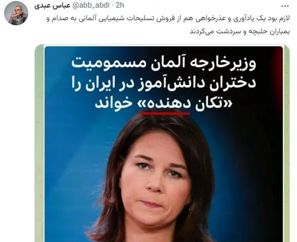 واکنش عباس عبدی به نگرانی وزیر خارجه آلمان درباره مسمومیت دانشآموزان ایرانی 2