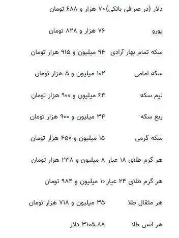 قیمت طلا و دلارو سکه