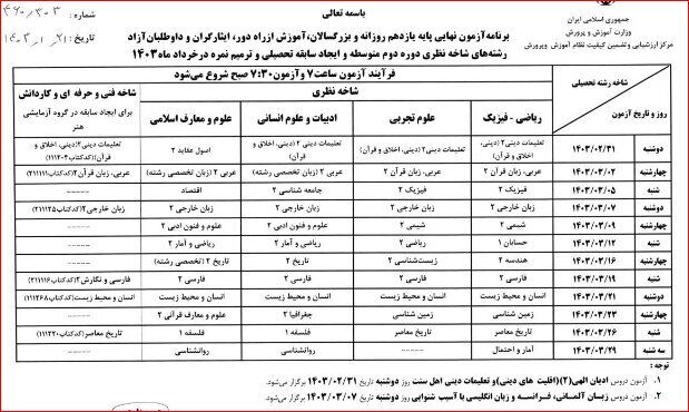 اطلاعیه مهم آموزش پرورش برای امتحانات خرداد 3