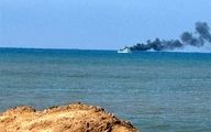 آتش گرفتن کشتی نیروی دریایی اسرائیل در دریا

