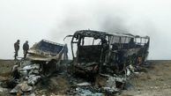 تصادف مرگبار نیسان و اتوبوس؛ در آتش سوختند