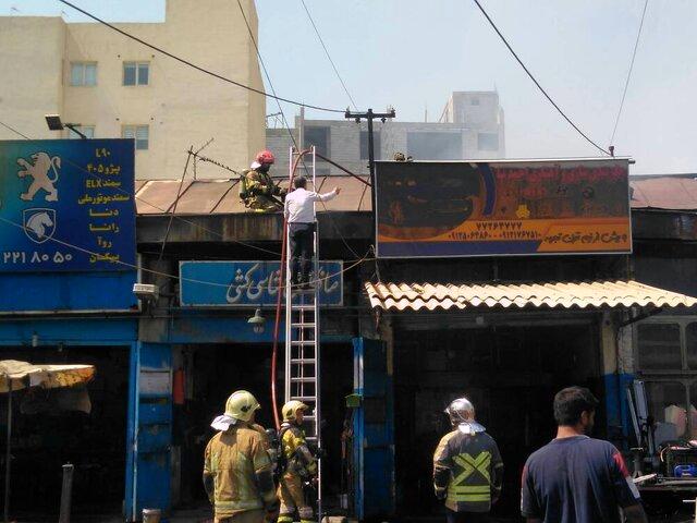 آتش‌سوزی مهیب تعمیرگاه خودرو در شرق تهران