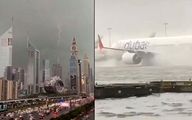 تصاویر عجیب از سیل دبی؛ شنای هواپیماها + فیلم