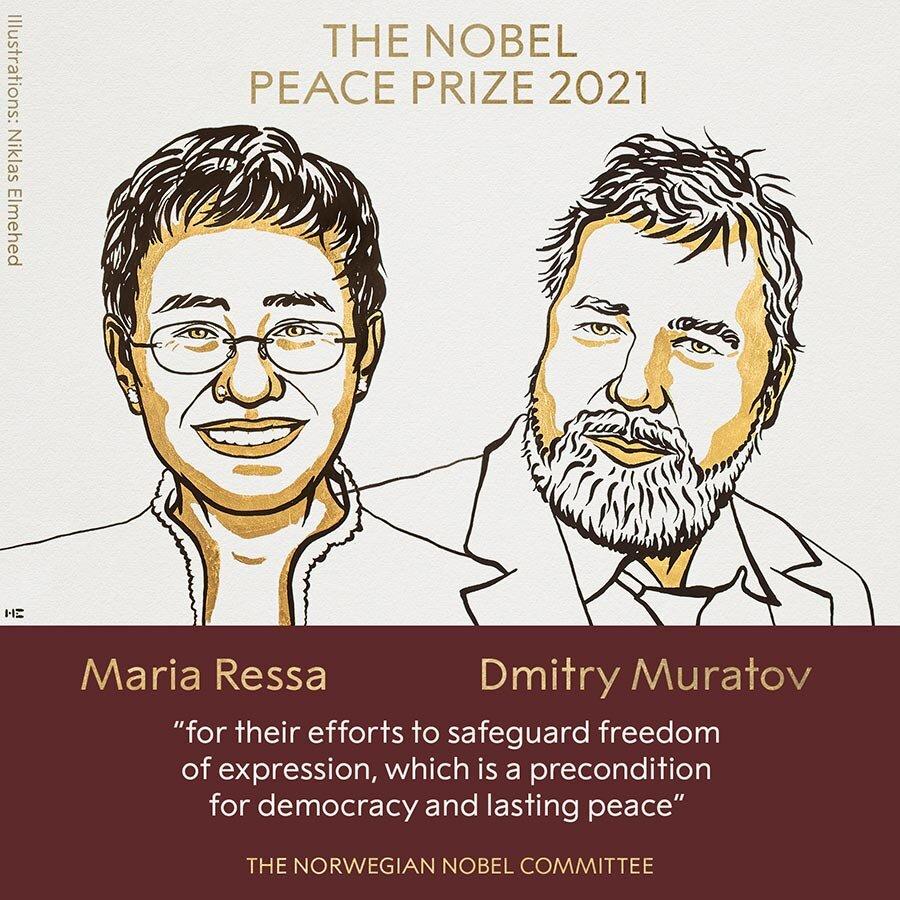 جایزه صلح نوبل ۲۰۲۱ به دو روزنامه نگار  اهدا شد